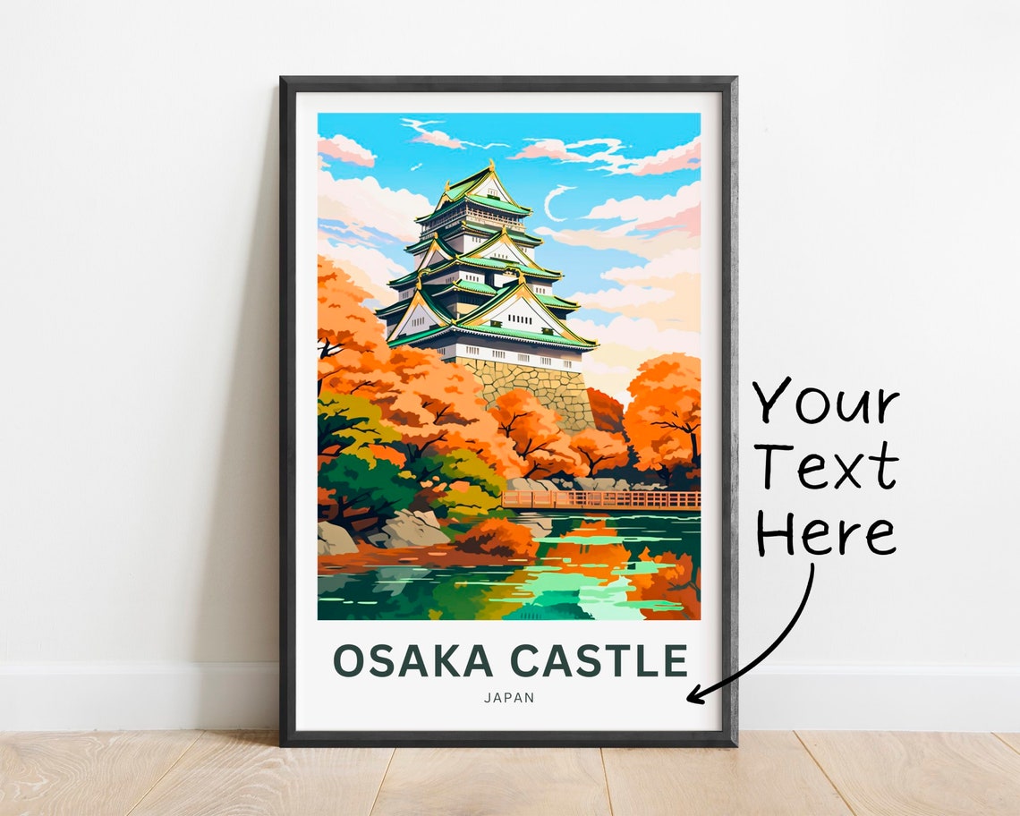 Osaka Castle Japan Travel Poster Autumn Foliage Moat Reflection