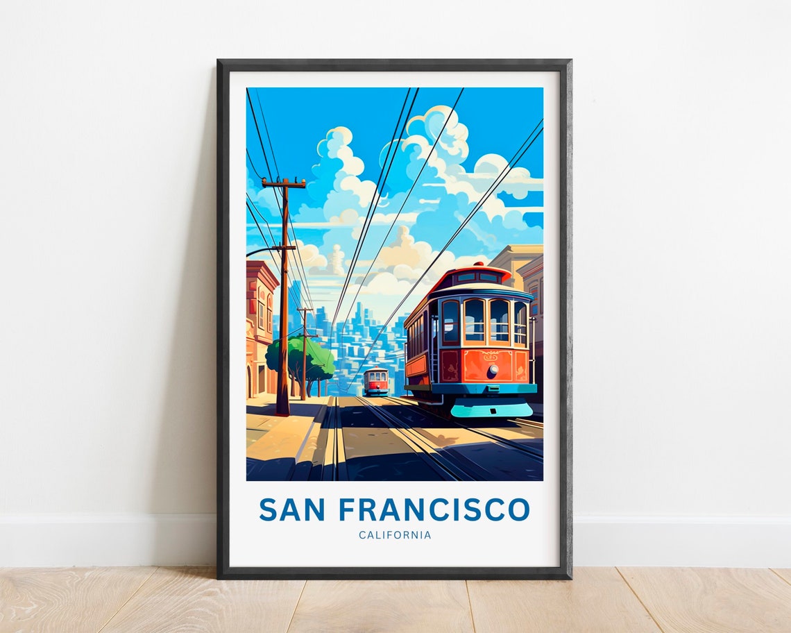 San Francisco California Vintage Cable Car City Street Poster
