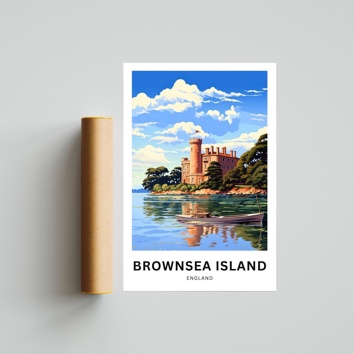 Brownsea Island England Castle Boat Reflection Harbor Travel Poster - Image 4