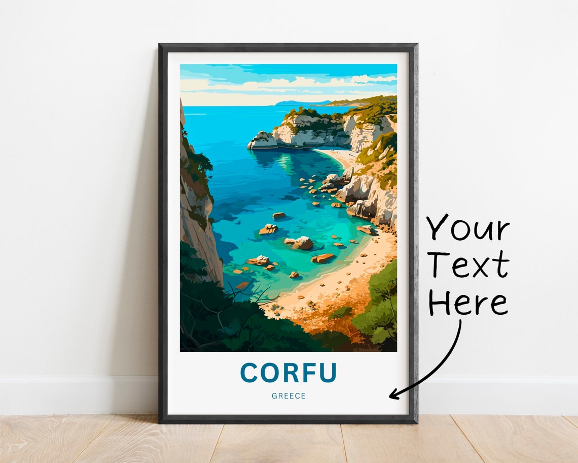 Corfu Greece Turquoise Rocky Beach Personalized Island Poster