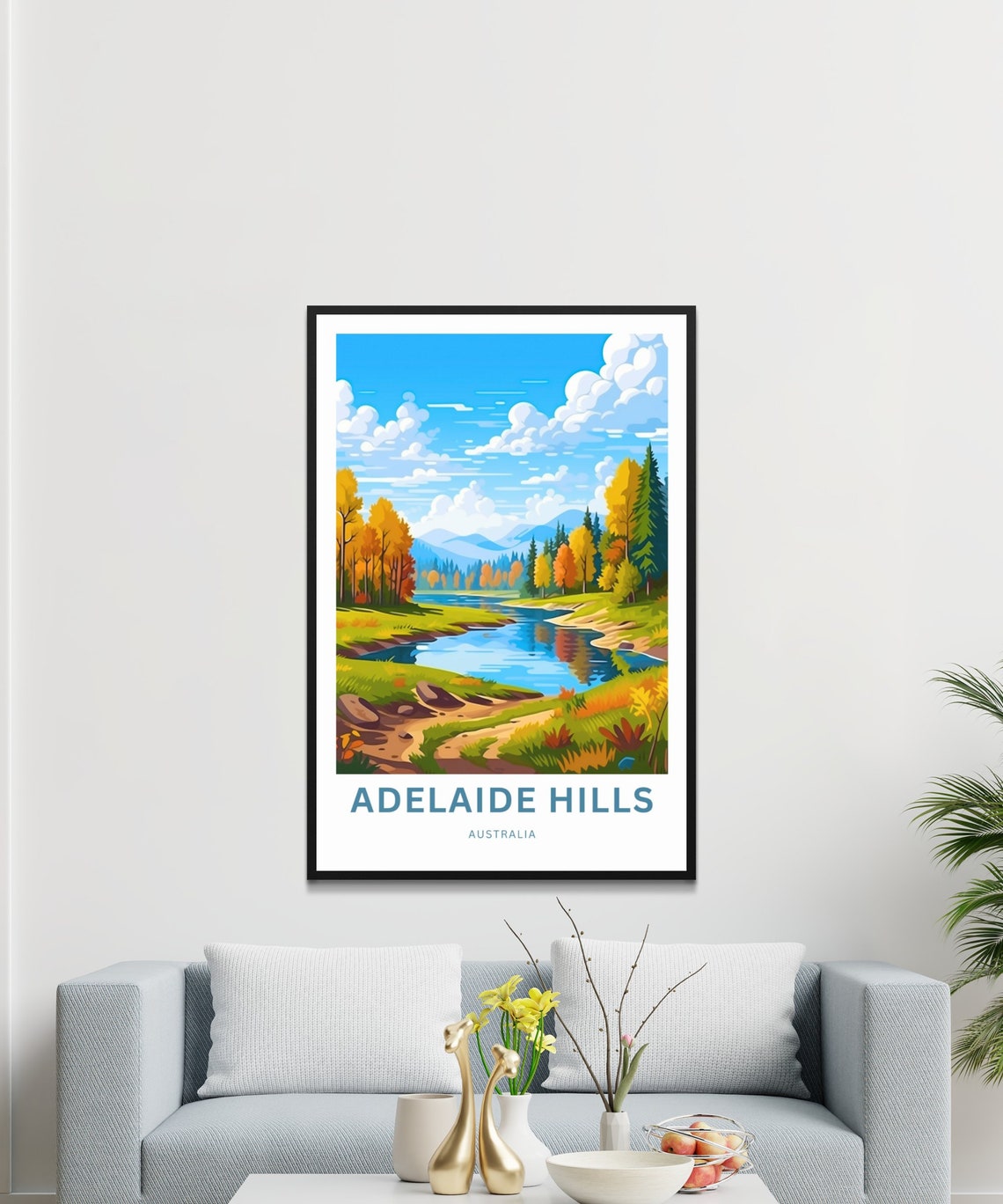 Personalized Adelaide Hills Australia Autumn River Custom Text Poster - Image 3