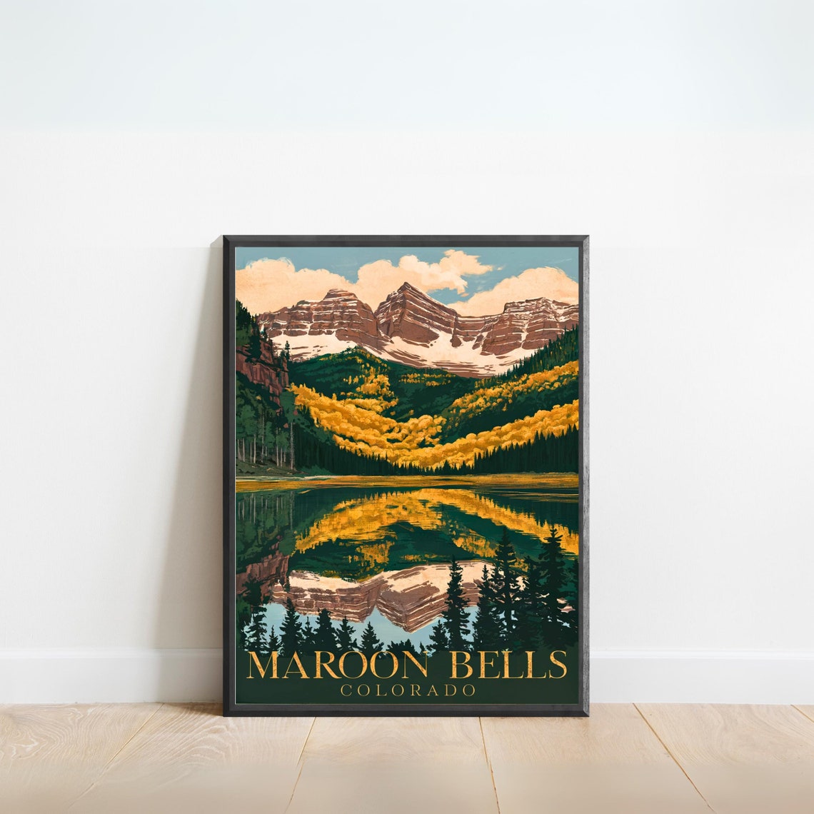 Maroon Bells Colorado Autumn Aspens Lake Reflection Poster Art