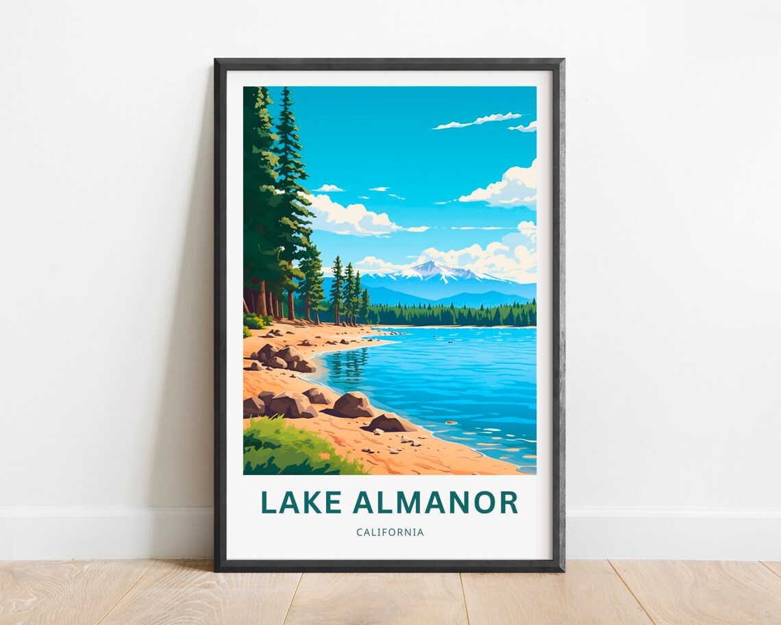 Lake Almanor California Sandy Shore Pine Forest Travel Poster