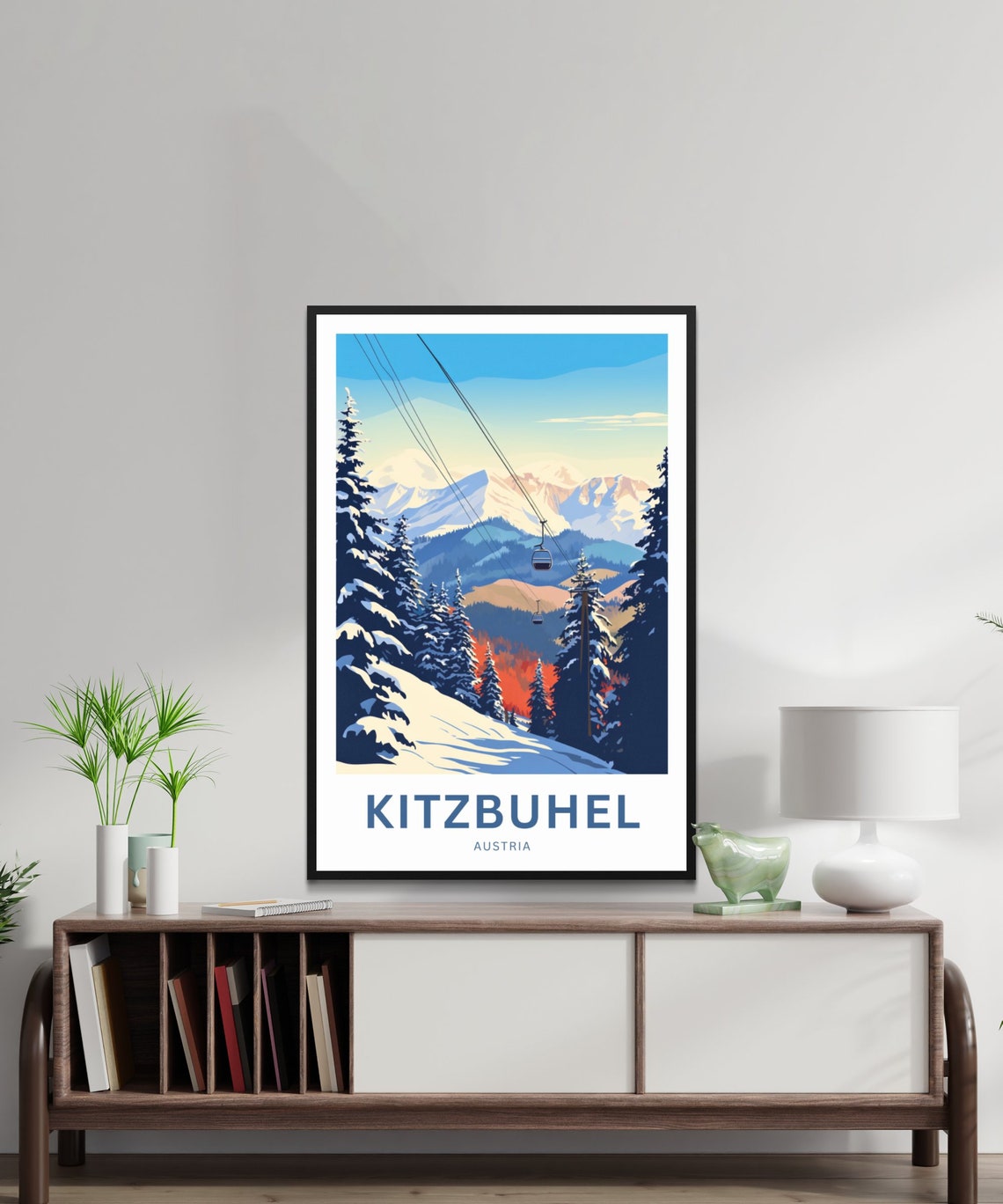 Kitzbuhel Ski Gondolas Snowy Slopes Sunset Peaks Austria Travel Poster - Image 2