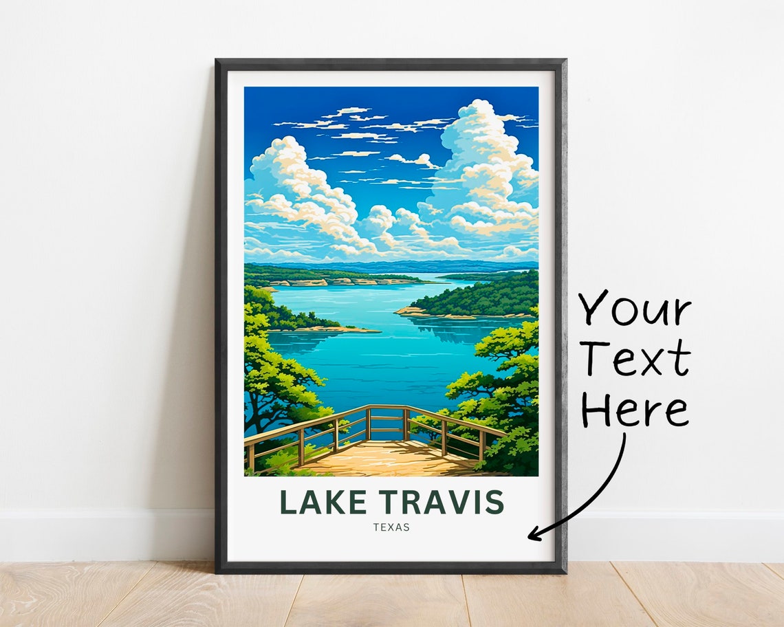 Lake Travis Texas Lakeside Overlook Deck Personalized Travel Poster