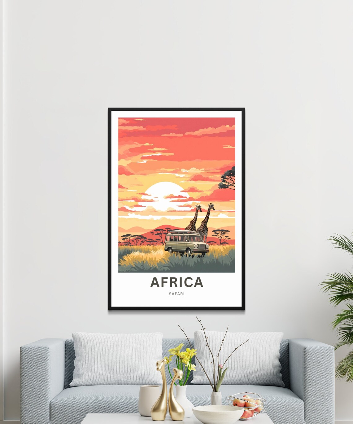 Personalized Africa Safari Sunset Poster with Two Giraffes Art - Image 4