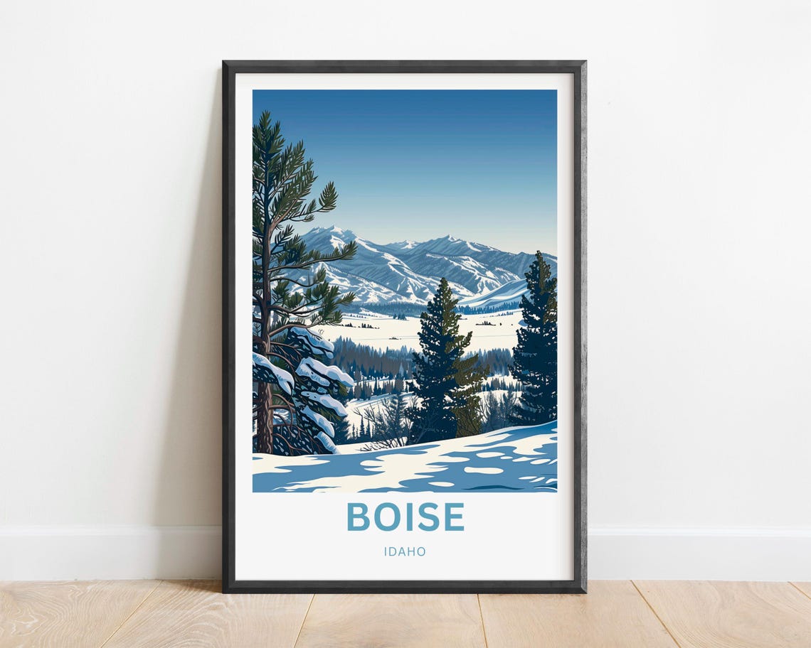 Boise Idaho Snowy Mountain Winter Pine Forest Scenic View Poster