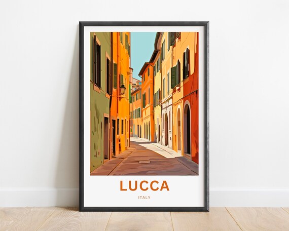 Lucca Italy Orange Walled Old Town Street Travel Poster Gift