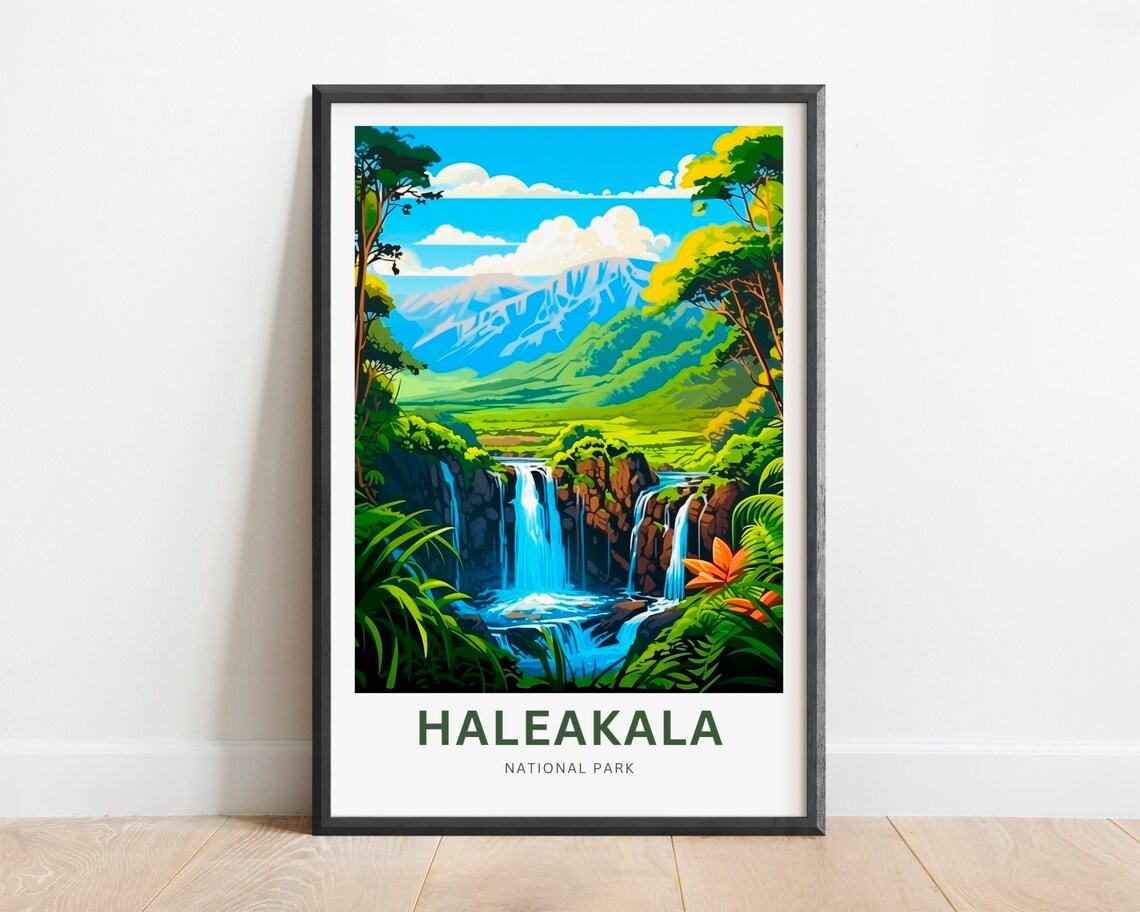 Haleakala National Park Hawaii Waterfall Tropical Travel Poster