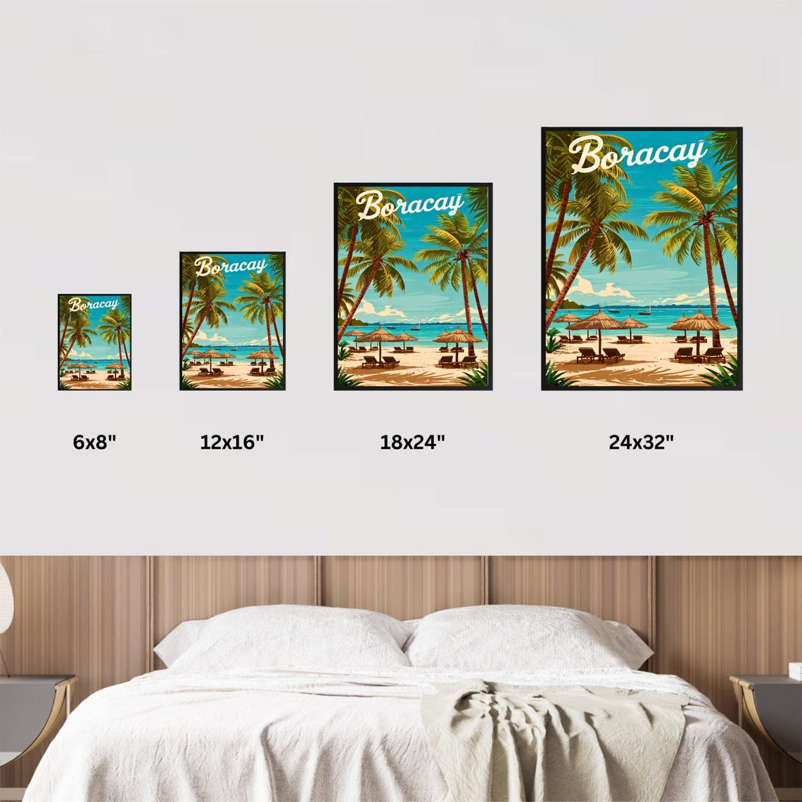 Boracay Philippines Vintage Palm Beach Umbrella Retro Travel Poster - Image 2