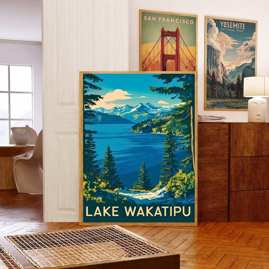Lake Wakatipu Vintage Travel Poster Wakatipu Print New Zealand Wall Art Framed Gift New Zealand Present - Image 5