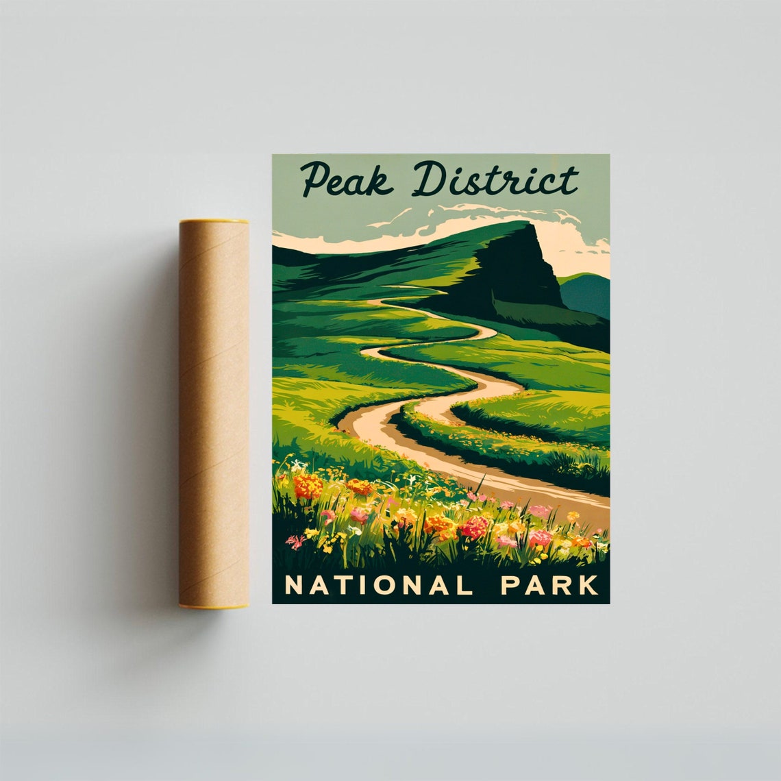 Peak District National Park Wildflower Path Over Rolling Hills Poster - Image 2