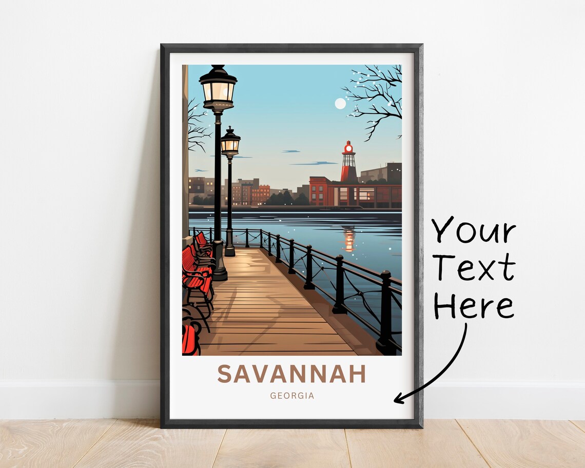 Savannah Georgia Riverwalk Evening Lights Vintage Travel Poster - Image 2
