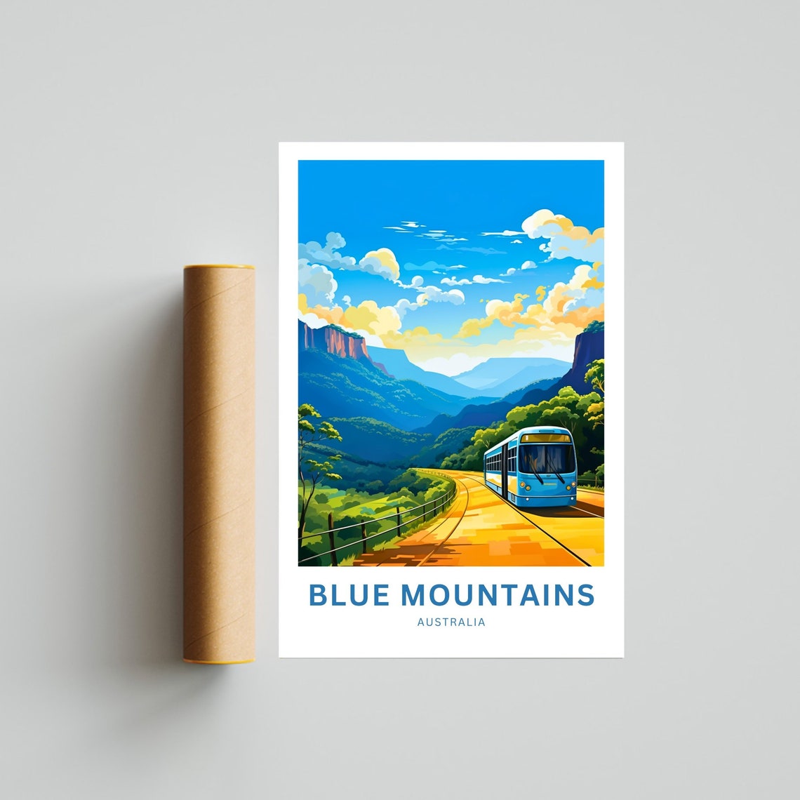 Blue Mountains Australia Train Golden Road Vista Travel Poster - Image 4