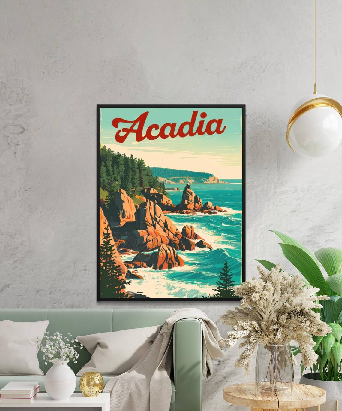 Acadia National Park Vintage Rocky Coastline Pine Forest Poster - Image 3