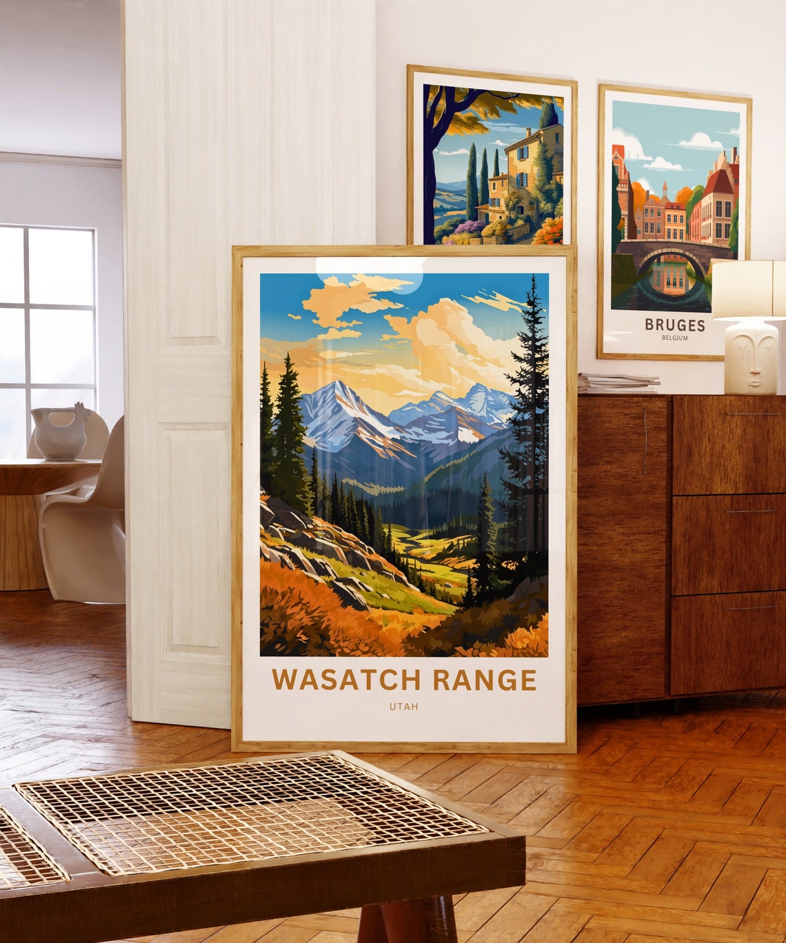 Wasatch Range Utah Alpine Valley Sunset Peaks Scene Travel Poster - Image 5