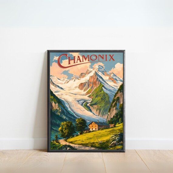 Chamonix Vintage Travel Mont Blanc Glacier Alpine Ski Art Poster