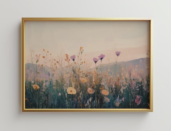 Wildflower Meadow Sunset Floral Field Impressionist Art Poster