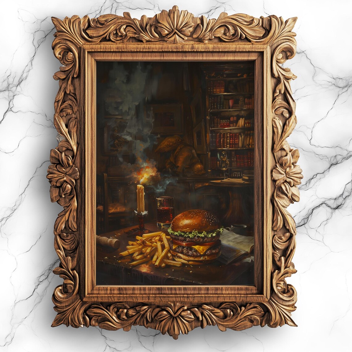 Cheeseburger Fries Art Print, Unique Home Decor