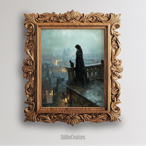 Witch Rooftop Moment Gothic Night Scene Art Print