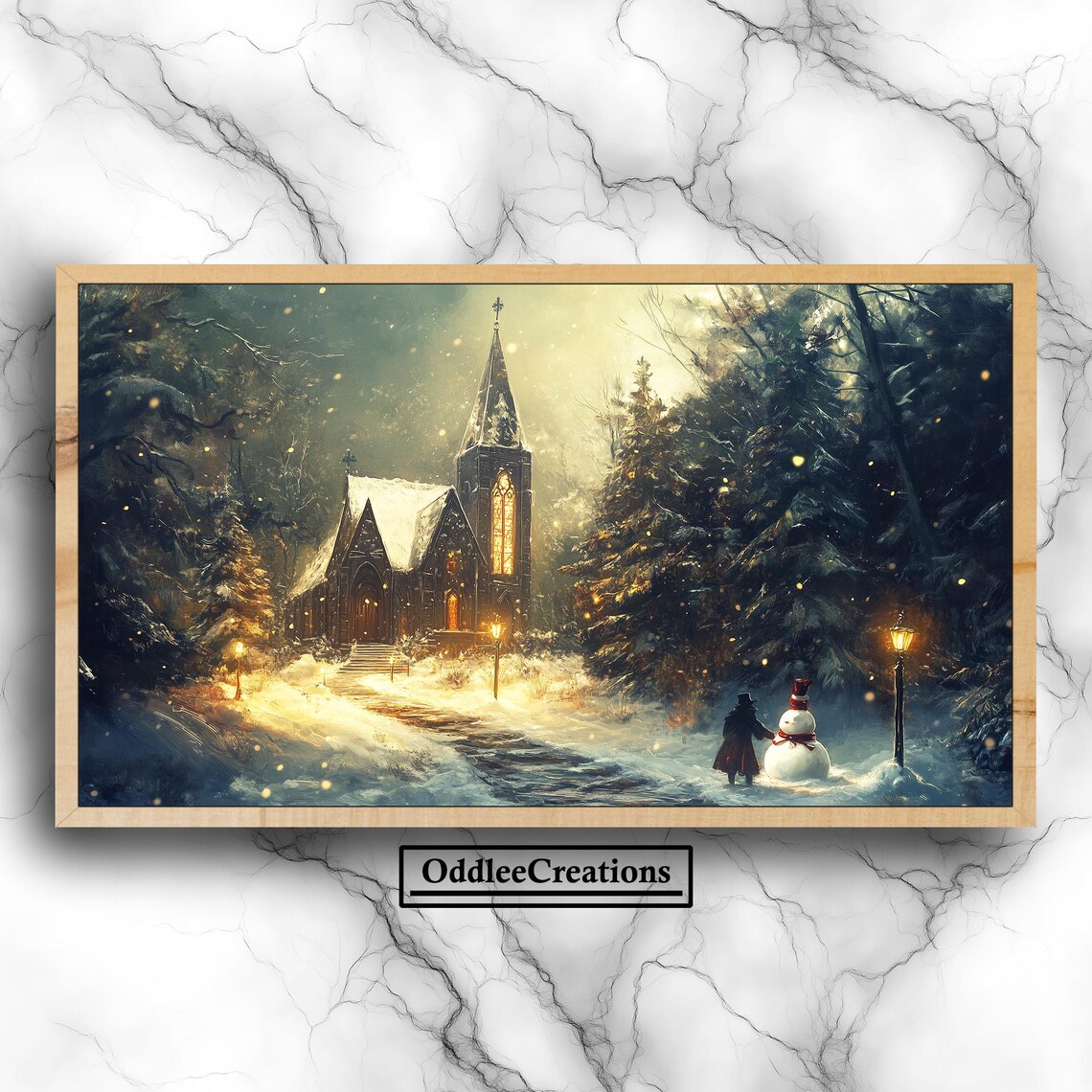 Victorian Winter Church Snowy Christmas Scene Moody Wall Art
