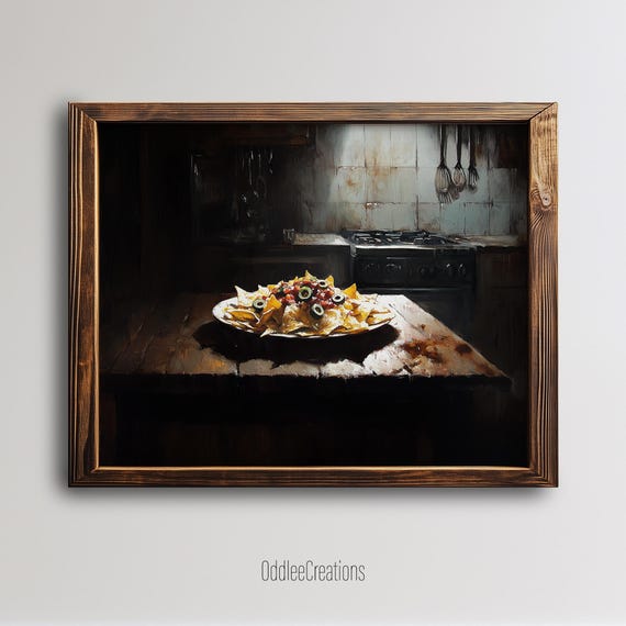Nachos Creepy Kitchen Wall Art Oil Painting Haunted Food Decor Eerie Dark Spooky Vintage Fod66