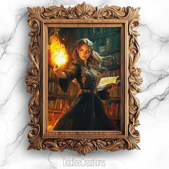 Powerful Female Mage Practicing Magic Vintage Style Sorcerer Portrait Gothic Witchcraft Wall Art Dark Academia Prt76