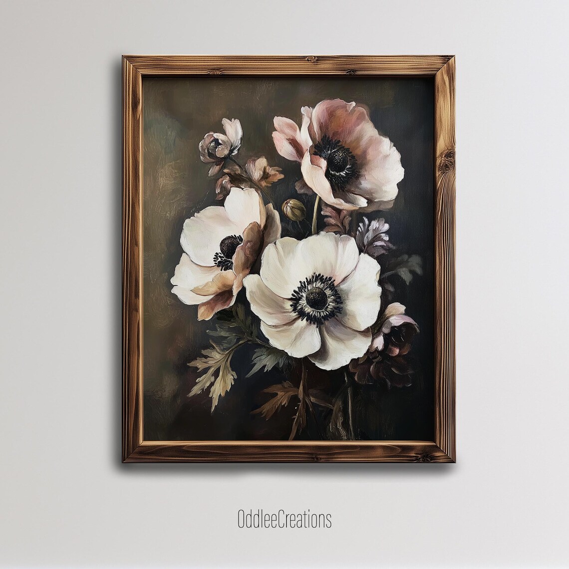Moody Anemone Flower Bouquet Oil Painting Dark Academia Print