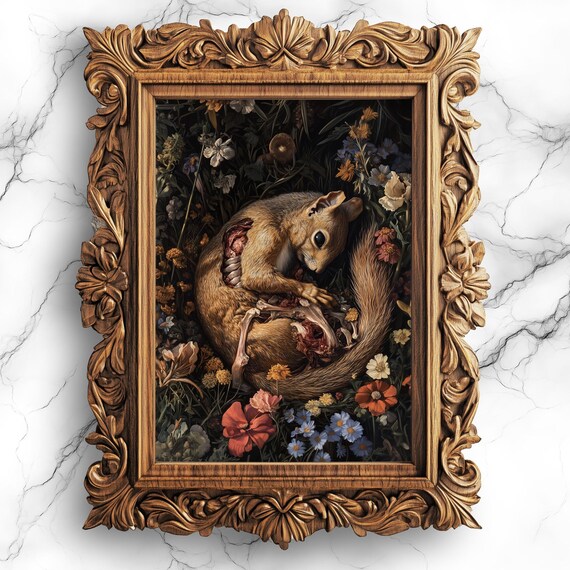 Surreal Squirrel Vanitas Floral Dark Gothic Animal Art Print