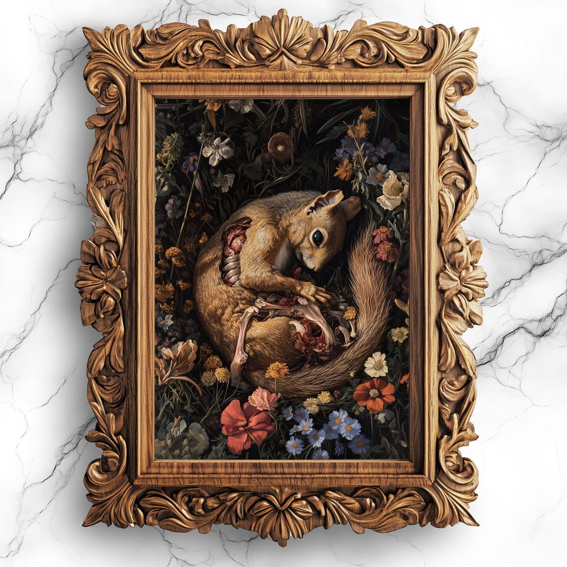 Surreal Squirrel Vanitas Floral Dark Gothic Animal Art Print