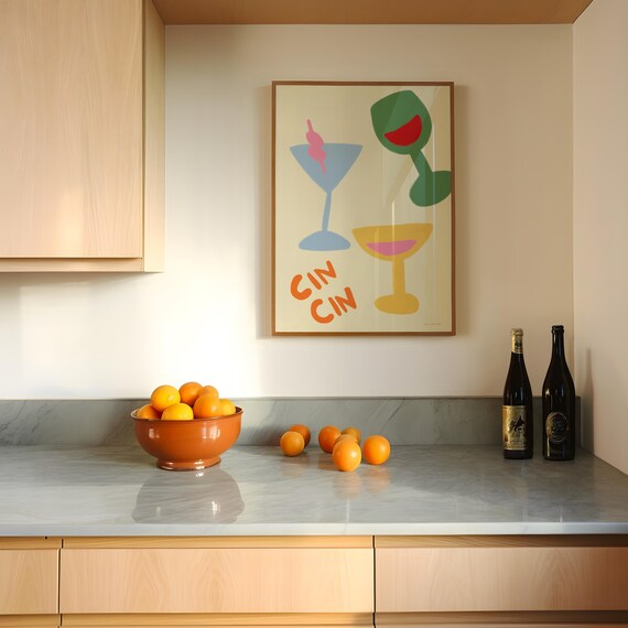 Cin Cin Cocktail Glasses Colorful Abstract Bar Cart Cheers Wall Art