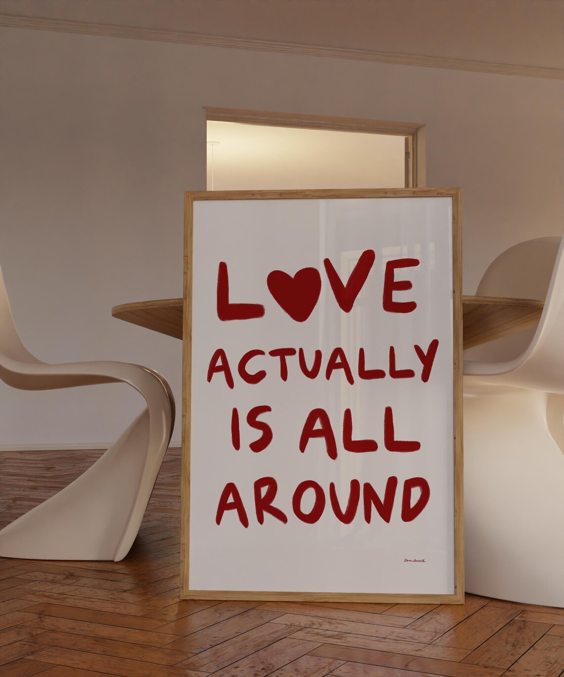 Love Actually Is All Around Red Handwritten Heart Quote Wall Art - Image 2