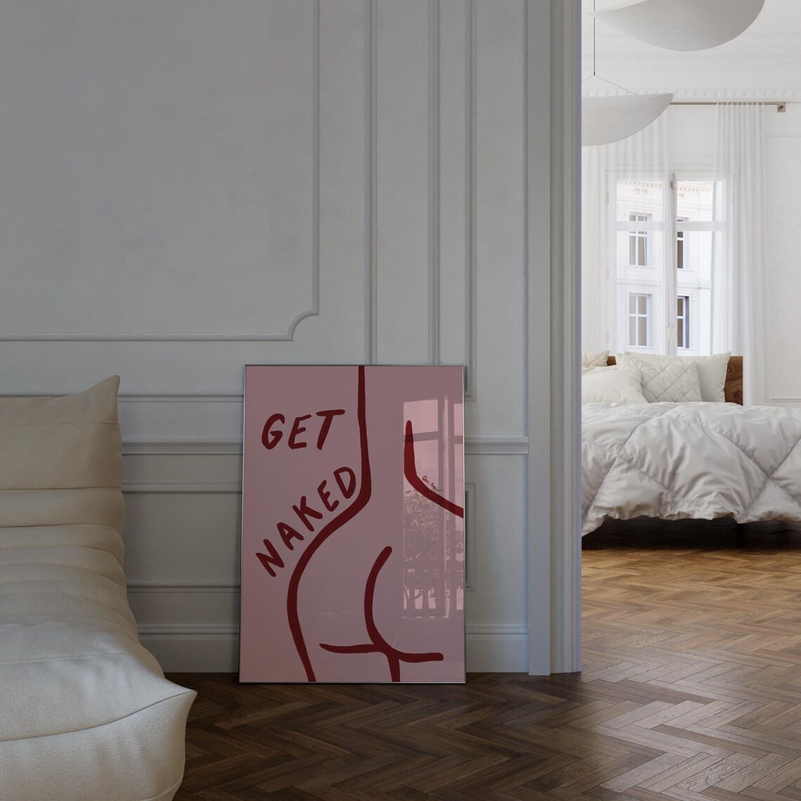 Get Naked Body Positive Line Art Pink Bathroom Quote Wall Poster - Image 3