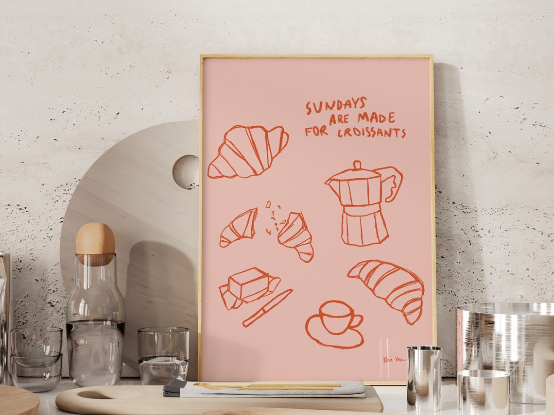 Sundays Are Made for Croissants Coffee Moka Pot Kitchen Poster - Image 4