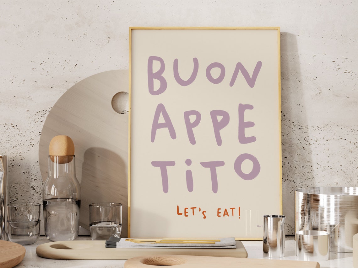 Buon Appetito Lets Eat Lavender Hand Lettered Foodie Kitchen Wall Art - Image 4