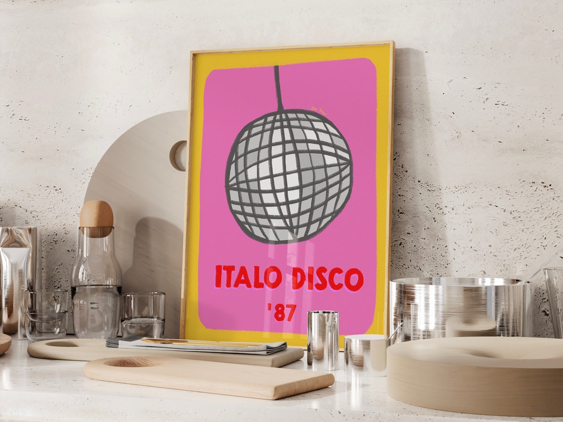 Italo Disco 87 Mirror Ball Retro Pink Dance Party Music Poster - Image 4