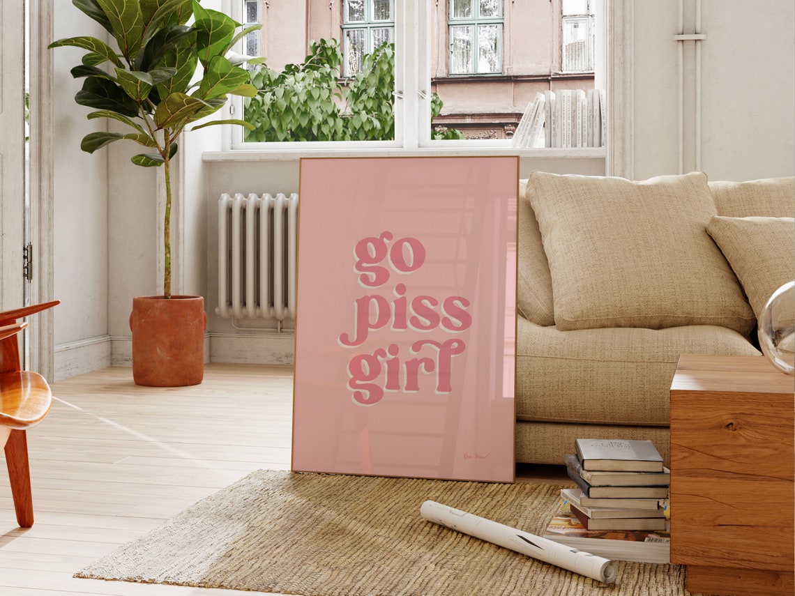 Go Piss Girl Pink Retro Bubble Letters Bathroom Quote Poster - Image 4