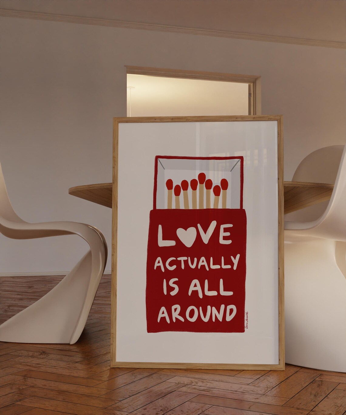 Love Actually Is All Around Red Matchbox Bold Heart Quote Poster - Image 4