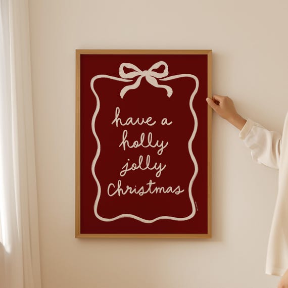 Holly Jolly Christmas Wall Art Christmas Ribbon Print Christmas Wall Art Coquette Christmas Poster Cute Holiday Print Holiday Bow Print