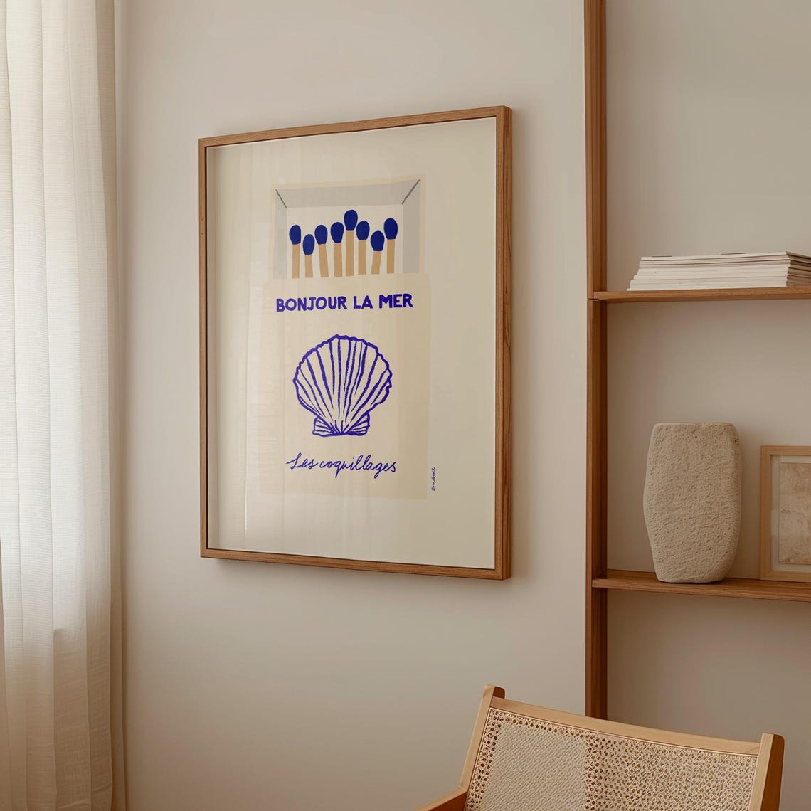 Bonjour La Mer Scallop Shell Coastal Matchbox Beach House Poster - Image 2