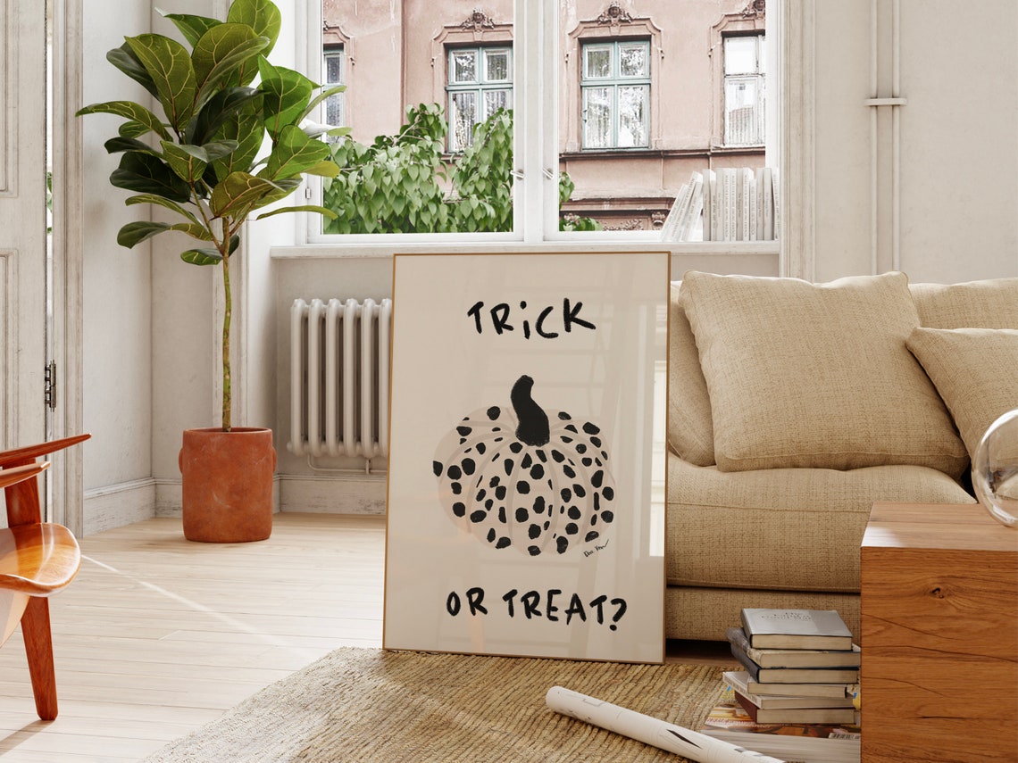 Trick Or Treat Dalmatian Spotted Pumpkin Cute Halloween Poster - Image 4
