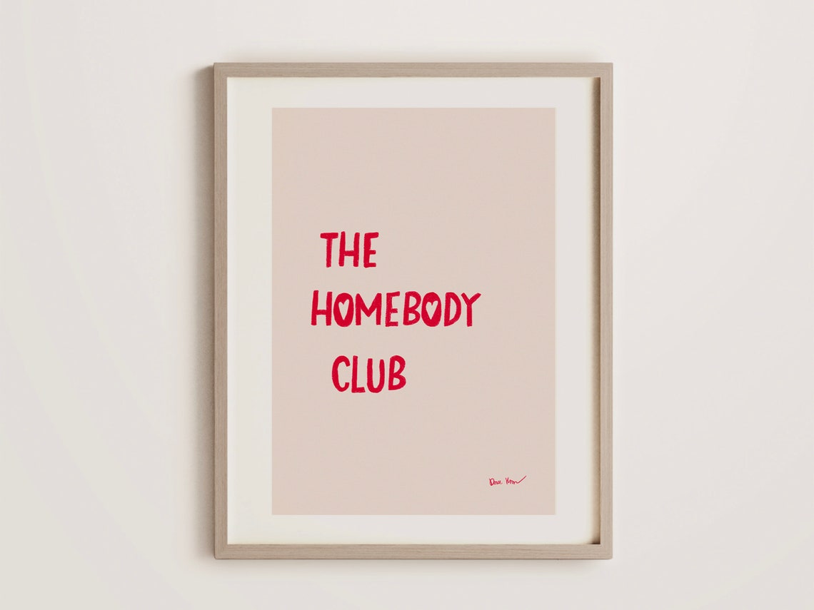 The Homebody Club Wall Art Cute Quote Poster Trendy Pink Print Retro Room Decor Minimalist Mid Century Poster Aesthetic Heart Print - Image 2