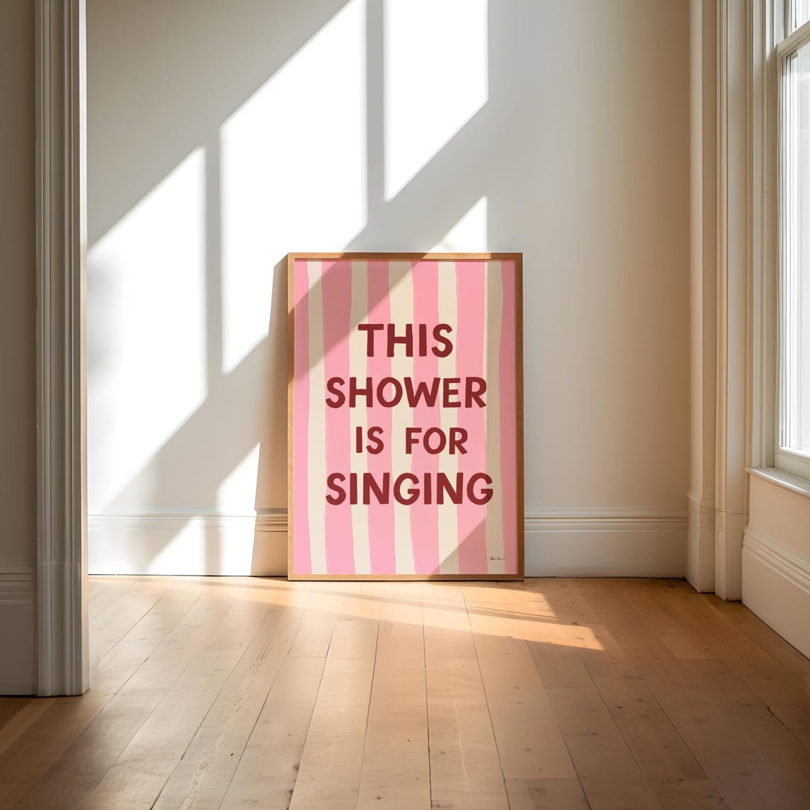This Shower Is For Singing Pink Striped Bathroom Funny Wall Art - Image 3