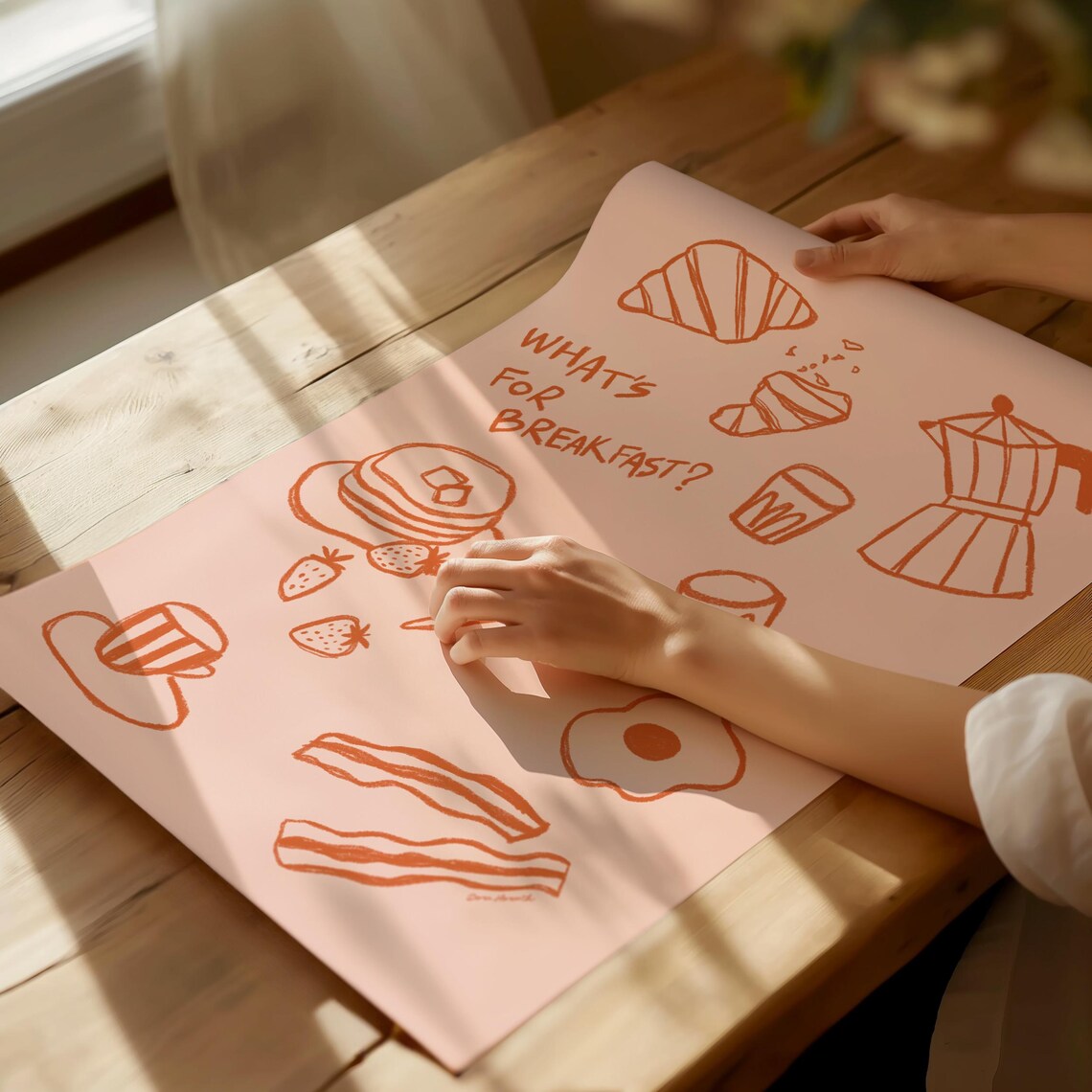 Whats For Breakfast Retro Pink Kitchen Food Sketch Morning Poster - Image 2