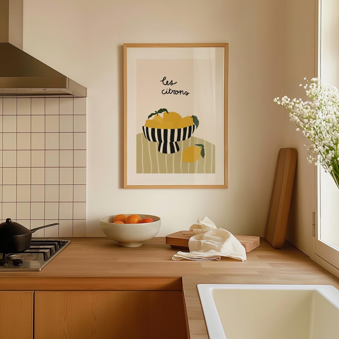 Les Citrons Lemon Bowl Striped French Still Life Kitchen Poster - Image 4