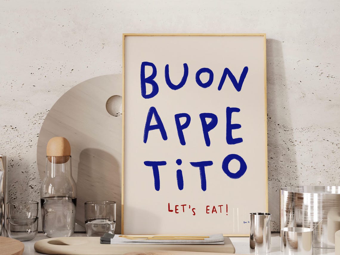 Buon Appetito Lets Eat Hand Lettered Blue Italian Kitchen Poster - Image 4