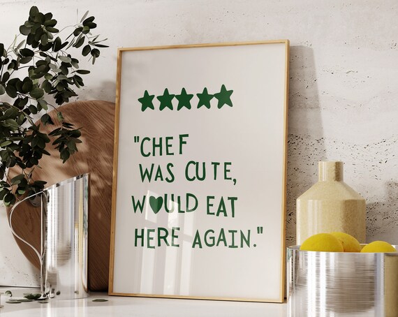 Aesthetic Kitchen Decor Cute Cooking Art Kitchen Wall Art Print Minimalist Heart Print Green Chef Art Print 1 Print