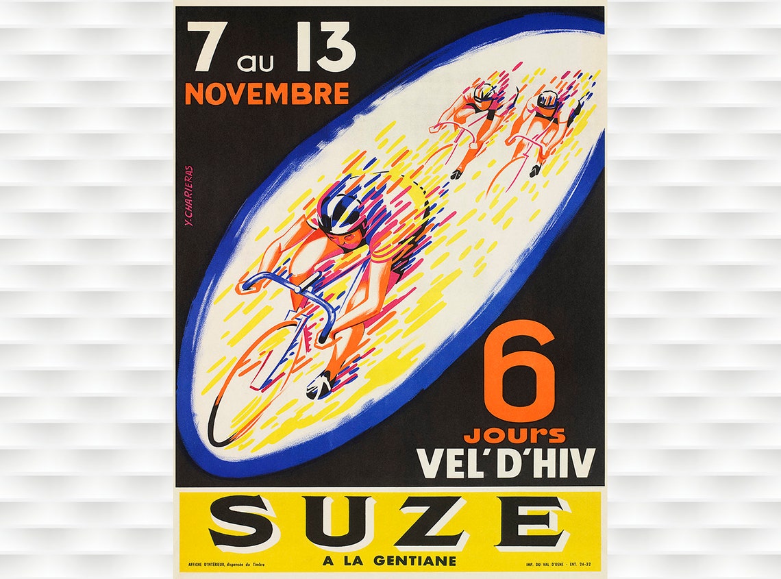 Suze 6 Day Bicycle Race Poster Cycling Poster Bicycle Art Vintage Bicycle Poster Cycling Art Tour De France Cycling Art