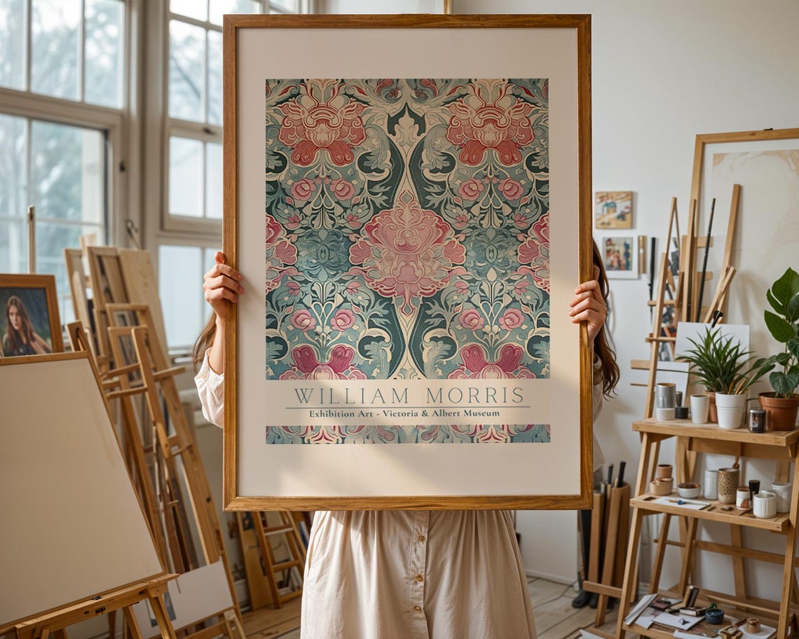 William Morris Pink Damask Floral Victoria and Albert Museum Poster - Image 2