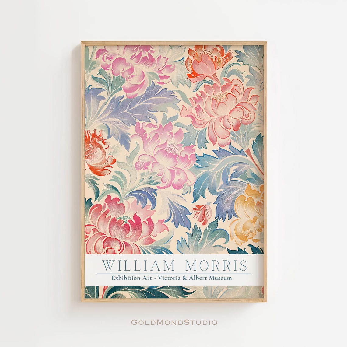 William Morris Pastel Peony Floral Victoria and Albert Museum Poster